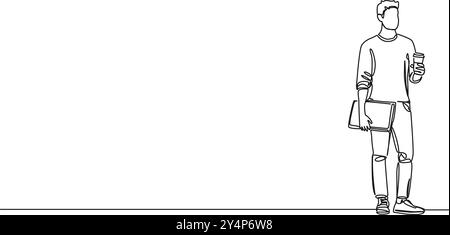 Ununterbrochene einzeilige Zeichnung des jungen Unternehmers, der lässige Kleidung trägt, Linie Art Vektor Illustration Stock Vektor