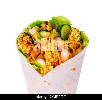 Tortilla Wraps mit panierten Hähnchenstangen mit Gemüse Stockfoto