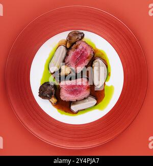 Entenfilet in Soße mit Pilzen Stockfoto