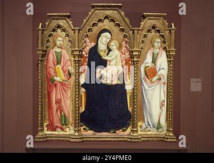 Madonna und Kind mit den Heiligen James Major und Johannes dem Evangelisten Gemälde von Sano di Pietro, Brooklyn Museum Stockfoto