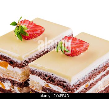 Zwei Stück mehrschichtiger Kakaoschwammkuchen Stockfoto