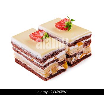 Zwei Stück mehrschichtiger Kakaoschwammkuchen Stockfoto