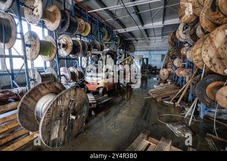 Ostrava, Tschechische Republik. September 2024. Nach einem Hochwasser bei der Firma Argos, die Elektroinstallationsmaterialien verkauft, in Ostrava, Tschechien, am 19. September 2024. Quelle: VIT Simanek/CTK Photo/Alamy Live News Stockfoto