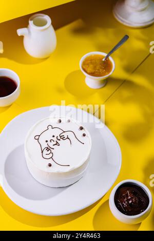 Wunderschöner Vanilatekuchen auf dem Tisch Stockfoto