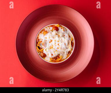 Italienische Spaghetti mit gebackenen Kirschtomaten Stockfoto
