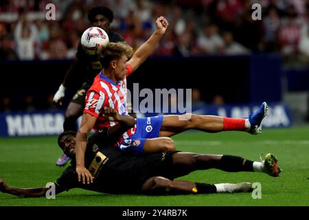 Madrid, Spanien. September 2024. Madrid, Spanien; 15.09.2024.- Atlético de Madrid schlägt Valencia C.F. 3:0. Am 5. Spieltag der spanischen Fußballliga 2024-2025. Atletico de Madrid mit Toren von Conor Gallagher 39', Antoine Griezmann 54' und Julián Álvarez 90 4'. Vermerk: Juan Carlos Rojas./dpa/Alamy Live News Stockfoto