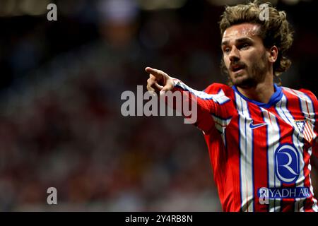 Madrid, Spanien. September 2024. Madrid, Spanien; 15.09.2024.- Atletico de Madrid Spieler Antoine Griezmann. Atlético de Madrid schlägt Valencia C.F. mit 3:0. Am 5. Spieltag der spanischen Fußballliga 2024-2025. Atletico de Madrid mit Toren von Conor Gallagher 39', Antoine Griezmann 54' und Julián Álvarez 90 4'. Vermerk: Juan Carlos Rojas./dpa/Alamy Live News Stockfoto