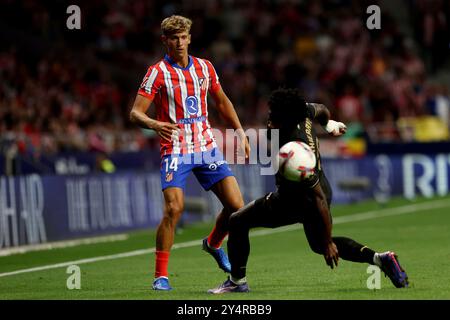 Madrid, Spanien. September 2024. Madrid, Spanien; 15.09.2024.- Atlético de Madrid schlägt Valencia C.F. 3:0. Am 5. Spieltag der spanischen Fußballliga 2024-2025. Atletico de Madrid mit Toren von Conor Gallagher 39', Antoine Griezmann 54' und Julián Álvarez 90 4'. Vermerk: Juan Carlos Rojas./dpa/Alamy Live News Stockfoto