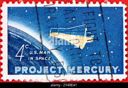 Foto eines Briefmarkenprojekts Mercury Lieutenant John Glenn's Space Flight, ausgestellt am 20./02/1962 U.S.A. Stockfoto