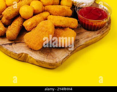 Nuggets und Käsebällchen mit Saucen Stockfoto