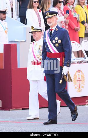 König Felipe VI. Von Spanien nimmt am Tag der Streitkräfte am 25. Mai 2024 in Oviedo Teil. Stockfoto