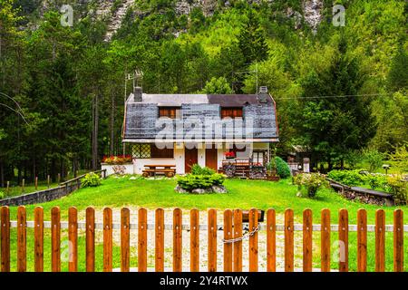 TARVISIO, ITALIEN – 23. JULI 2024: Park des Prealpi Giulie, der die vielfältigen Landschaften der Region, von üppigen Wäldern bis hin zu zerklüfteten Gipfeln, empha, zeigt Stockfoto