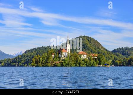 Bled Island am Bleder See, ein beliebtes Touristenziel in Slowenien Stockfoto