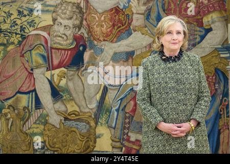 Hillary Rodham Clinton besucht am 31. Mai 2023 das Publikum im Zarzuela Palace in Madrid. Stockfoto