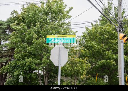 T'Railway Access Schild für Roberts Road N in Conception Bay South, Neufundland & Labrador, Kanada Stockfoto