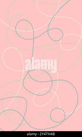 Rosafarbener Hintergrund mit grünen und cremefarbenen geschwungenen Linien. Geeignet für feminine Designprojekte, Schreibwaren und Social-Media-Grafiken. Stock Vektor