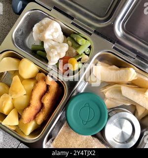 Liebevoll gekochtes und gepacktes Mittagessen für die Kinder, zubereitet von Mama, bereit für den Besuch auf dem Spielplatz mit Oma und Opa, Deutschland. Stockfoto