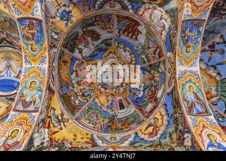 Wandgemälde des Rila-Klosters, eines östlich-orthodoxen Klosters im Rila-Gebirge, Bulgarien, Europa Stockfoto