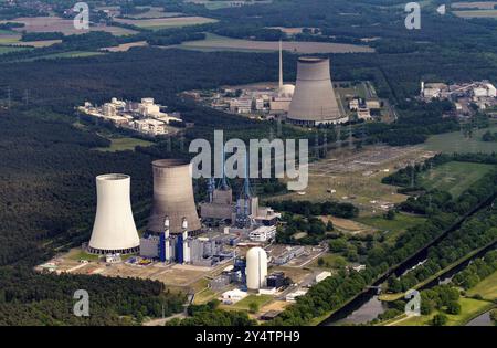 REW Power AG, Kraftwerk bei Lingen im Emsland. Das Kraftwerk im Hintergrund ist AKW Emsland, Kernkraftwerk Stockfoto