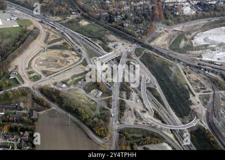 Großbaustelle an der A40 bei Wattenscheid, Autobahn A40, Landesstraßen Nordrhein-Westfalen, Straßen Nordrhein-Westfalen, Baustelle SIT Stockfoto