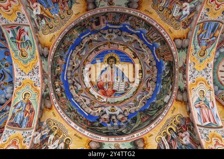 Wandgemälde des Rila-Klosters, eines östlich-orthodoxen Klosters im Rila-Gebirge, Bulgarien, Europa Stockfoto
