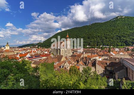 Panorana des alten Stadtzentrums von Brasov und Tampa, Rumänien, Europa Stockfoto