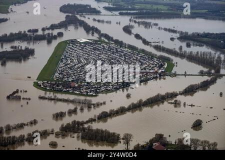 Campingplatz Gravinsel, bei Wesel am Rhein. Hochwasser Stockfoto