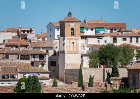 Blick auf den Uhrenturm in Chinchon Stockfoto