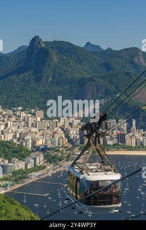 Rio de janeiro Brasilien. Seilbahn Zum Zuckerhut. Luftaufnahme der Stadt. Morro da Urca, Yacht Club, Botafogo Strand und Marina, Corcovado Hügel. Stockfoto