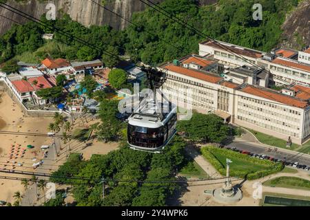 Rio de janeiro Brasilien. Urca Beach. Seilbahn Zum Zuckerhut. Gebäude des Military Engineering Institute und der Military Circle am Roten Strand. Stockfoto