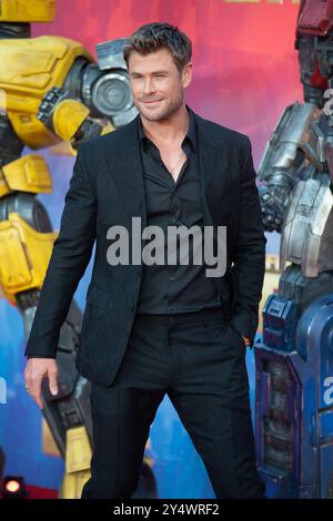 London, Großbritannien. September 2024. Im Bild: Chris Hemsworth nimmt an der europäischen Premiere von „Transformers One“ am Cineworld Leicester Square Teil. Quelle: Justin Ng/Alamy Live News Stockfoto