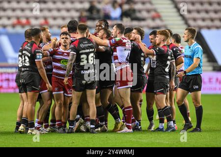 Während des Spiels der Betfred Super League Runde 27 zwischen Wigan Warriors und Salford Red Devils im Brick Community Stadium, Wigan, Vereinigtes Königreich, 19. September 2024 (Foto: Craig Thomas/News Images) Stockfoto