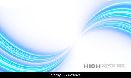 Blaue gekrümmte Linien. Hochgeschwindigkeitslicht. Futuristische Wellenlinien. Wissenschafts-, Technologie- und Innovationsvektorhintergrund. Stock Vektor
