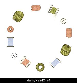 Gewindespuppen Klinge. Näh- oder Nadelrahmen, Rahmen für handgefertigte Klassen, Basteln. Handgezeichnete Vektorgrafik. Stock Vektor
