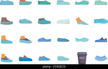 Sammlung medizinischer Überziehschuhe zum Schutz von Krankenhausböden vor Kontamination Stock Vektor