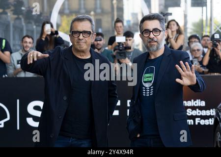 Andreu Buenafuente und Berto Romero kommen während des 72. San Sebastian International Film Festivals am 19. September 2024 in Donostia/San Sebastian, Spanien, im Maria Cristina Hotel an. Stockfoto