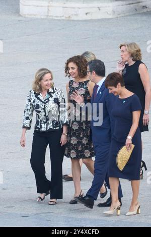 Irene Montero, Carolina Darias, Diana Morant, Isabel Rodriguez und Pilar Llop nahmen am 15. Juli 2022 im Königlichen Palast in Madrid, Spanien, an der Akte des Staates Teil, um den COVID-Opfern und der Anerkennung von Sanitärangehörigen zu ehren. Stockfoto