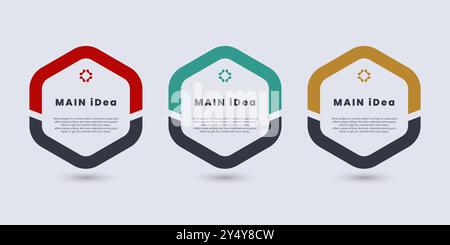 Set mit drei Infografiken für das Design der Hauptidee des Abzeichens, rote und graue Strichtaste. Vektorabbildung Stock Vektor