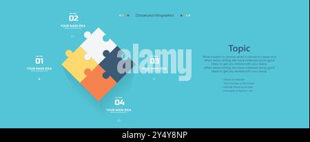 Eine Puzzle Infografik Vektoren, Zyklusdiagramm, Puzzle Puzzle Diagramm, Corporate Infografik Vektorelemente in flachen Geschäftsfarben, zur Präsentation. Stock Vektor