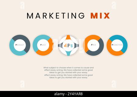 4Ps Marketing Mix Infografik Vektordesign, Vektorkreis-Taste für Infografik-Element. Vektorabbildung Stock Vektor