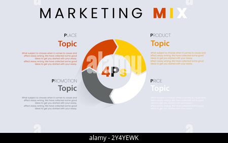 4Ps Marketing Mix Infografik, Vektorkreispfeile für Infografik. Vorlage für Fahrraddiagramm, Diagramm, Präsentation und Runddiagramm. Business Conce Stock Vektor