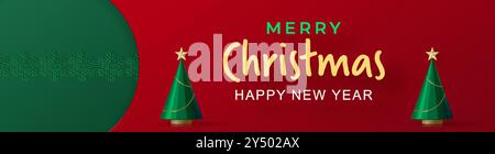 Frohe Weihnachten und ein glückliches neues Jahr und Festivals oder Begrüßungsfestival auf Papier geschnittene Kunst und Handwerk mit farbigem Hintergrund und festlichen Elementen Stock Vektor