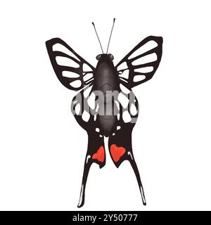 Schwarzer Schmetterling. Aquarellfarben in digitaler Farbe Stockfoto