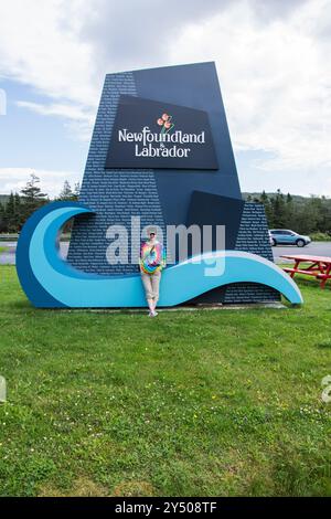 Willkommen im Schild für die Provinz Neufundland & Labrador im Argentia Tourist Information Centre in Placentia, Neufundland & Labrador, Kanada Stockfoto