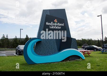 Willkommen im Schild für die Provinz Neufundland & Labrador im Argentia Tourist Information Centre in Placentia, Neufundland & Labrador, Kanada Stockfoto