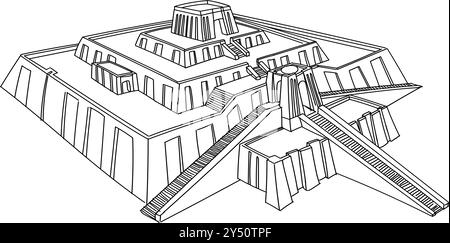 Die große Ziggurat in Ur in Perspektive, Architektur von Babylon, Assyrien, Mesopotamien. Vektorabbildung Stock Vektor