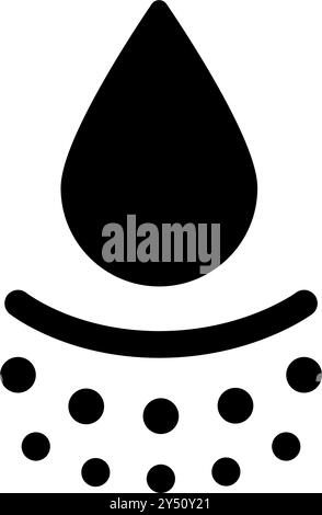 Symbol für Wasseraufnahmemittel. Symbol für tiefe Hydration der Haut. Gesichtspflegewirkung. Symbol für feuchtigkeitsspendende Haut. Wassertropfen absorbieren Schild. Vektordarstellung isoliert auf Stock Vektor