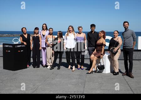 Angela Cervantes, Carla Quilez und Regisseurin Pilar Palomero, Jamirez Bengharda, Estel Collado, Claudia Dalmau, Claudia Medina, Sheila Baños, Valereie Delpierre, Alex de la Fuete besuchte am 21. September 2022 in Donostia/San Sebastian, Spanien, den Fotocall „La maternal“ während des 70. internationalen Filmfestivals San Sebastian. Stockfoto