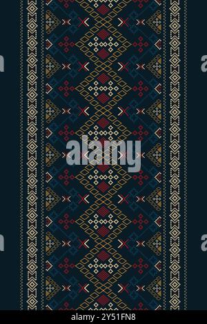 Ethnische Pixelmuster Kunstdesign geometrische aztekische Batikgewebe Stricktuch handgemachter Hintergrund. Und Kreuzstich-Idian-Kleidung-Textil Stock Vektor