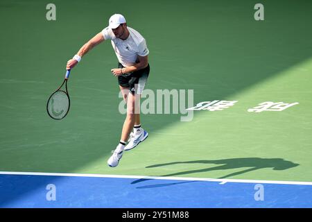 Chengdu, China. September 2024. Yannick HANFMANN (GER) am 4. Tag der ATP 250 Chengdu Open 2024 im Sichuan International Tennis Centre. Quelle: Meng Gao/Alamy Live News Stockfoto